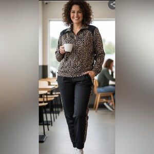 Chico's Black Set with Leopard Print